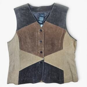 OUTBROOK NWT Leather Patchwork Vest Women's L VTG Y2K Western Boho Indie Casual